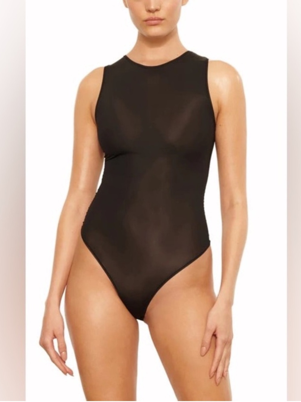 Skims Smooth Jelly Sheer Thong Bodysuit Onyx Black Small